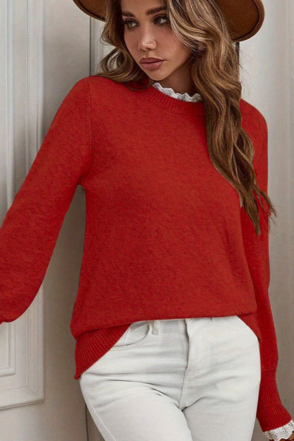 Lace Trim Crew Neck Sweater