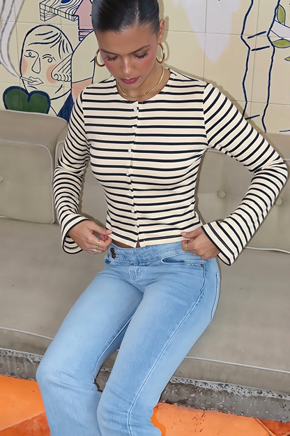 Striped Cropped Bell Sleeve Blouse