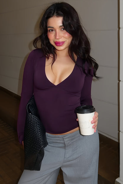 Deep V Neck Flared Sleeve Long Sleeved T-shirts
