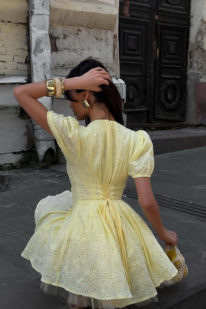 Puff Sleeve Hollow Out Boho Dress