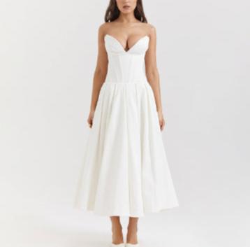 Strapless Corset Midi Ball Gown with Pockets - Chiccharm