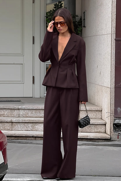Fitted Waist Blazer and Wide Leg Pants Set