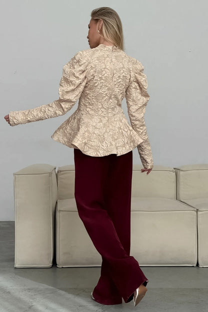 Textured Puff Sleeve Peplum Top