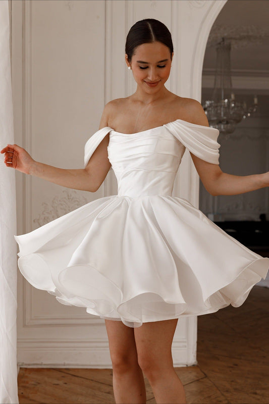 Off Shoulder Satin A Line Cocktail Dress