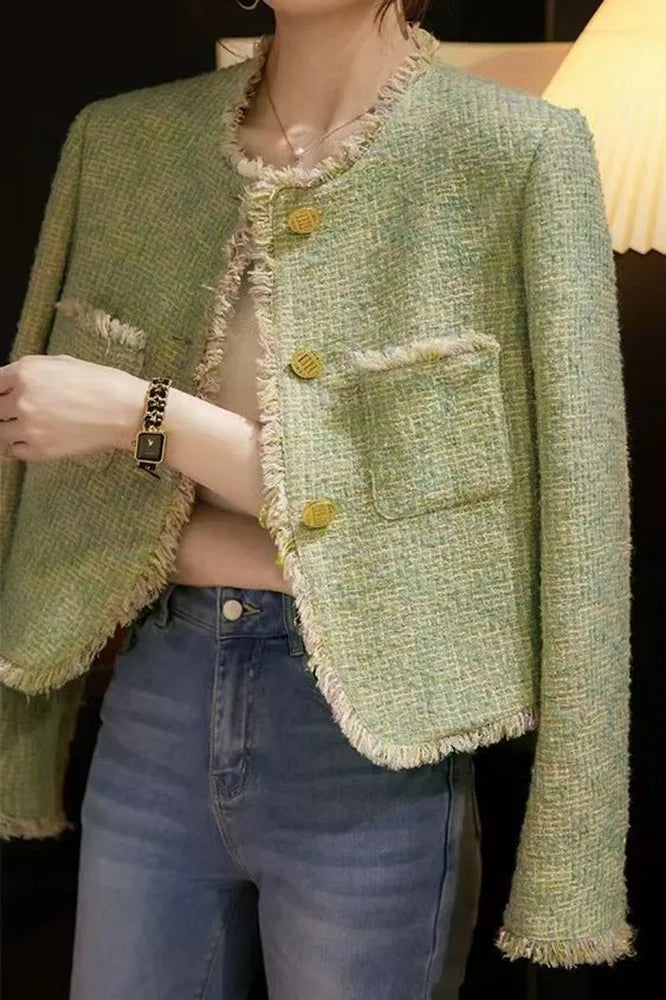 Elegant Long Sleeve Tweed Jacket