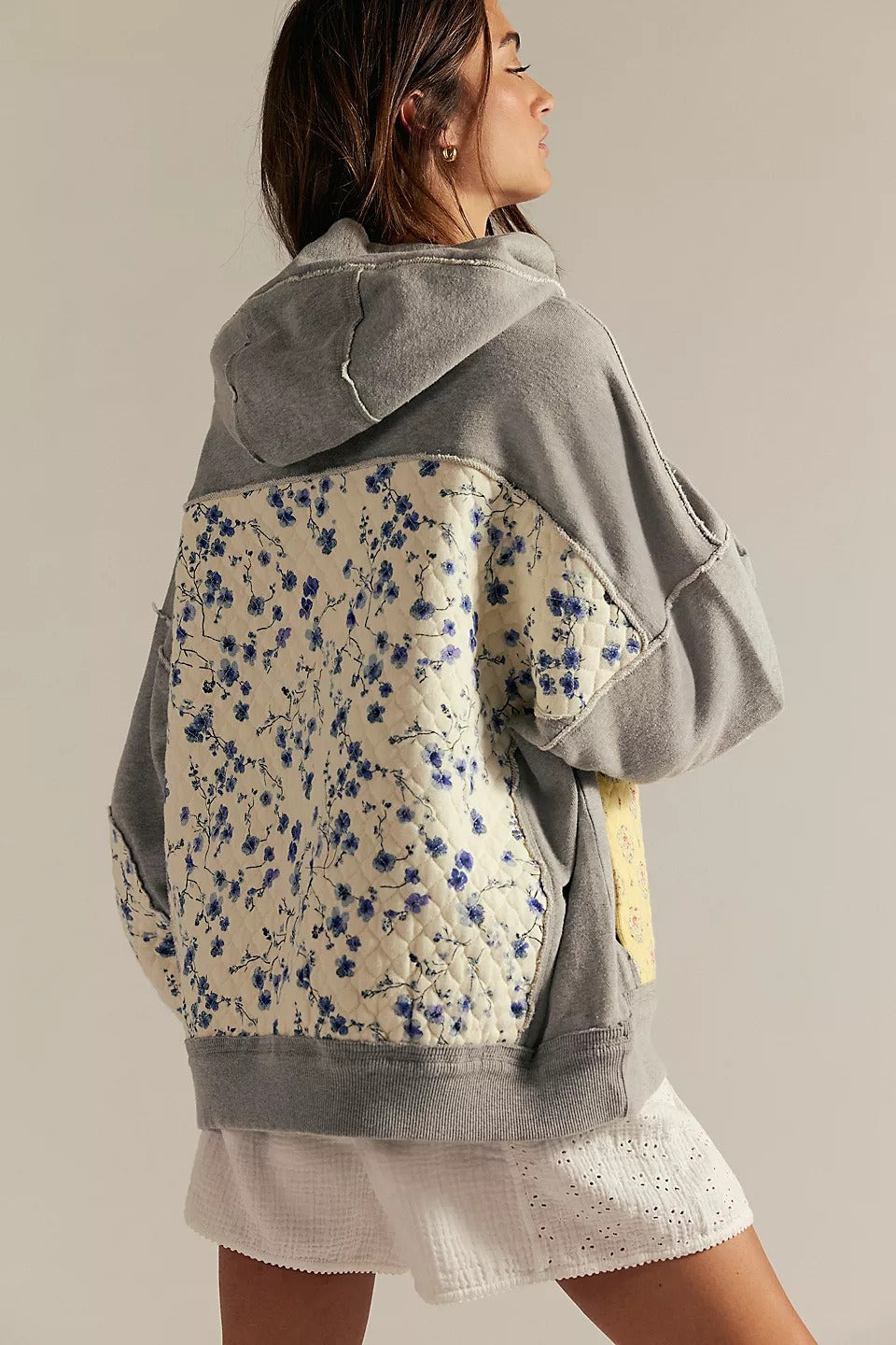 Boho Quilted Floral Patchwork Oversized Hoodie