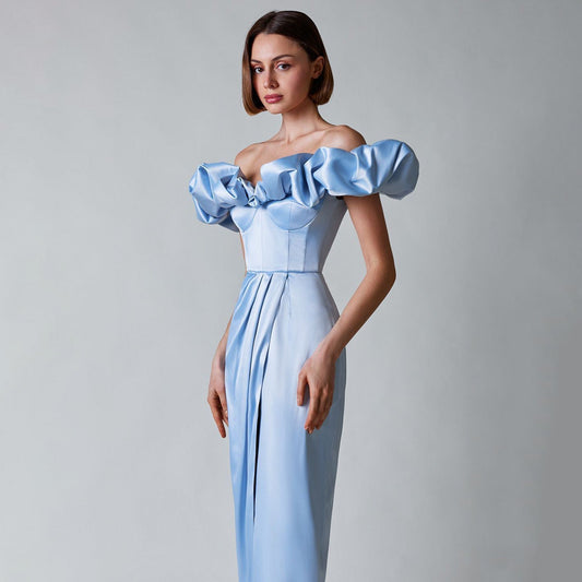Sleek Off-Shoulder Ruffle Gown - Chiccharm