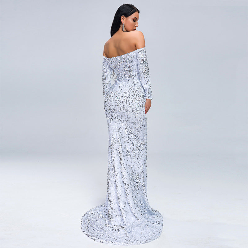 Sequins Party Dress With Strapless Long Sleeves