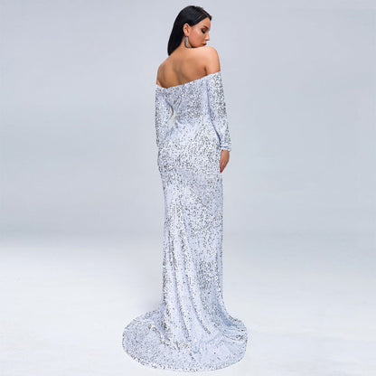 Sequins Party Dress With Strapless Long Sleeves