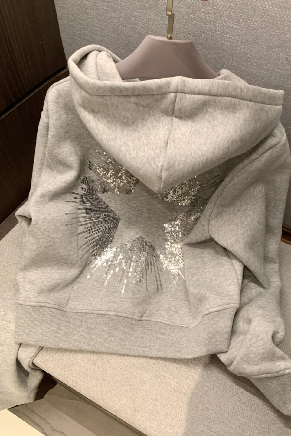 Sequin Star Cropped Pullover Hoodie