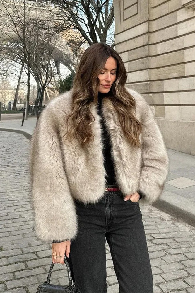 Textured Faux Fur Wide Sleeve Coat