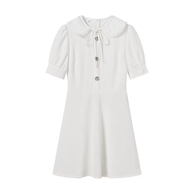 Evie A-Line Dress With Spliced Collar White / L