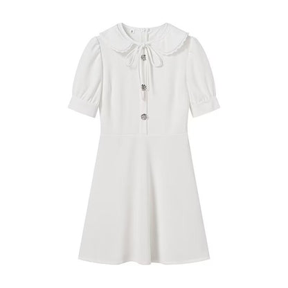 Evie A-Line Dress With Spliced Collar White / L