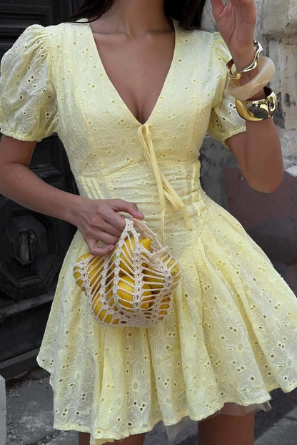 Puff Sleeve Hollow Out Boho Dress