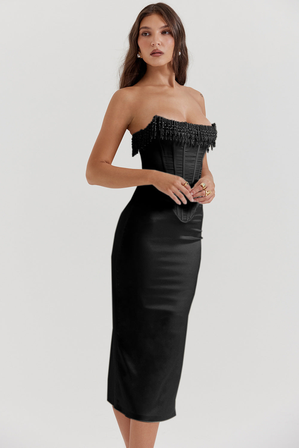 Strapless Corset Dress with Embellishments - Chiccharm
