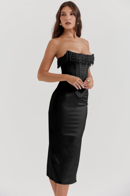 Strapless Corset Dress with Embellishments - Chiccharm