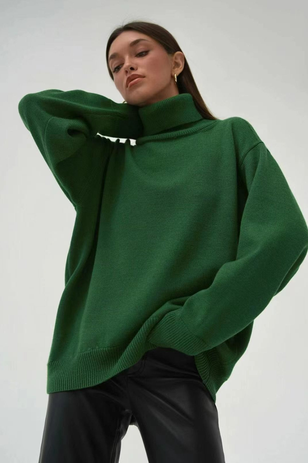 Ribbed High Neck Casual Sweater