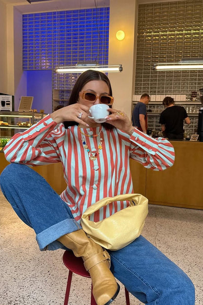 Versatile Stripe Puff Blouse