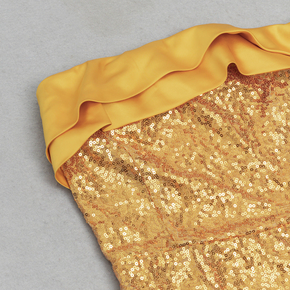 Elegant Yellow Sequin Off-Shoulder Dress