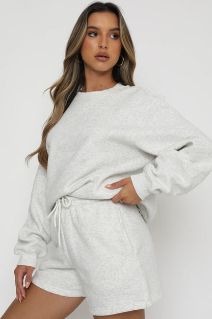 Solid Crew Neck Sweatshirt Shorts Set