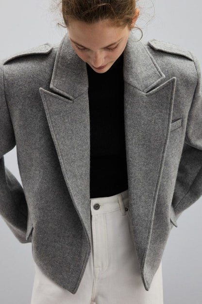 Shoulder Tab Open Front Cropped Blazer