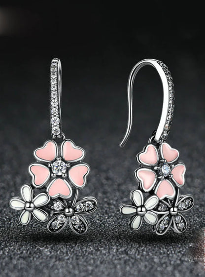 925 Sterling Silver Pink Daisy Flower Cherry