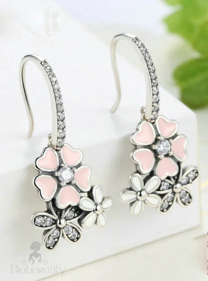 925 Sterling Silver Pink Daisy Flower Cherry