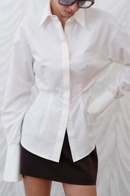 Vintage Slim Fit Ruched Waist Minimalist Elegant Blouse