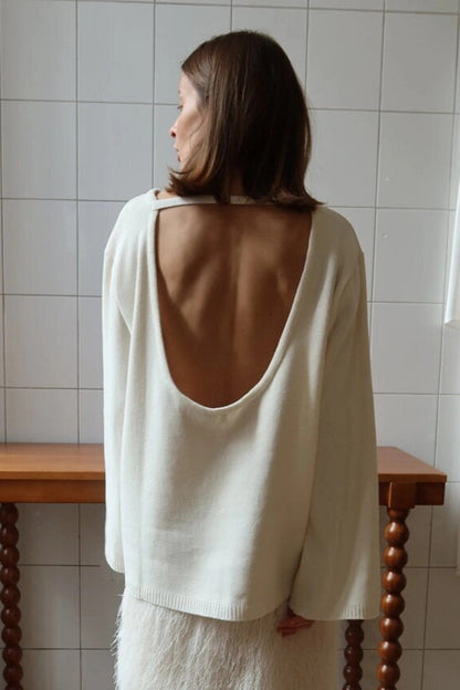 Open Back Boat Neck Knit Sweater