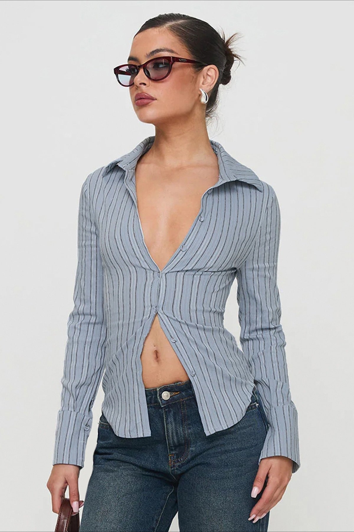 Urban Striped Waist Tie Blouse
