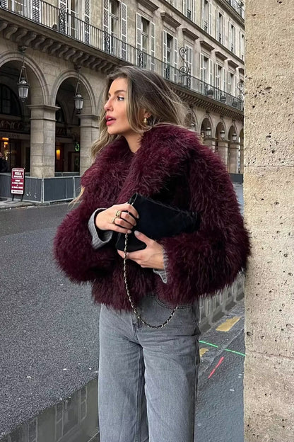 Thickened Plush Collar Solid Warm Short Coat