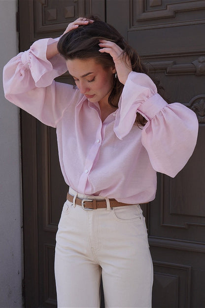 Tencel Button Up Long Sleeve Blouse