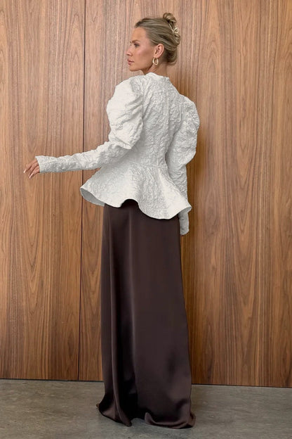 Textured Puff Sleeve Peplum Top