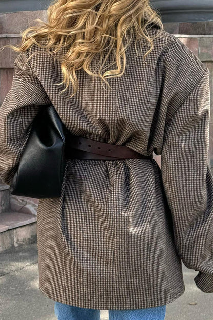 Houndstooth Wool Blend Long Coat