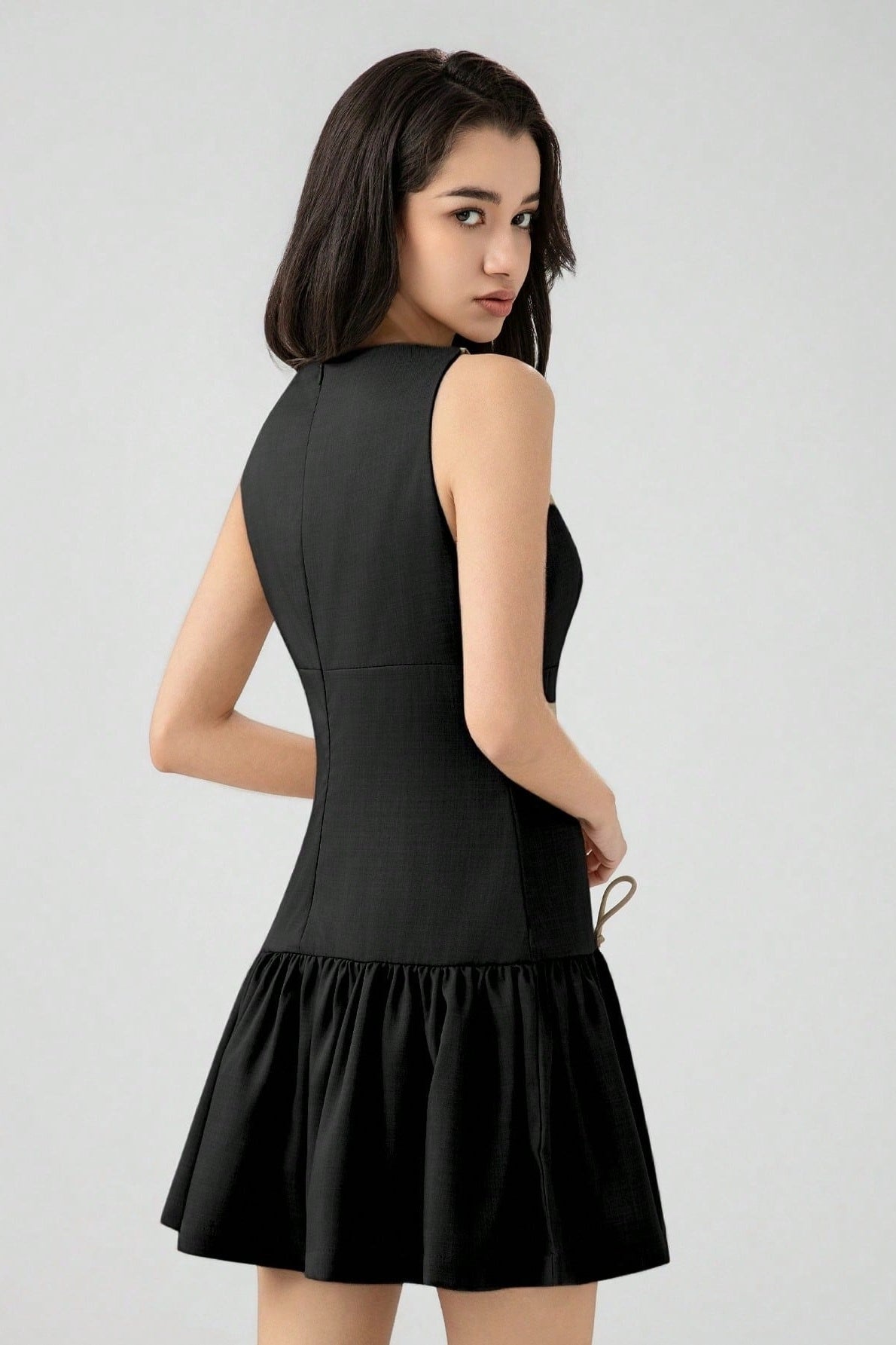 Solid Color Bow Sleeveless Mini Dress