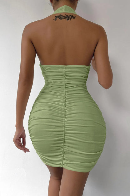 Deep V Halter Backless Mini Dress