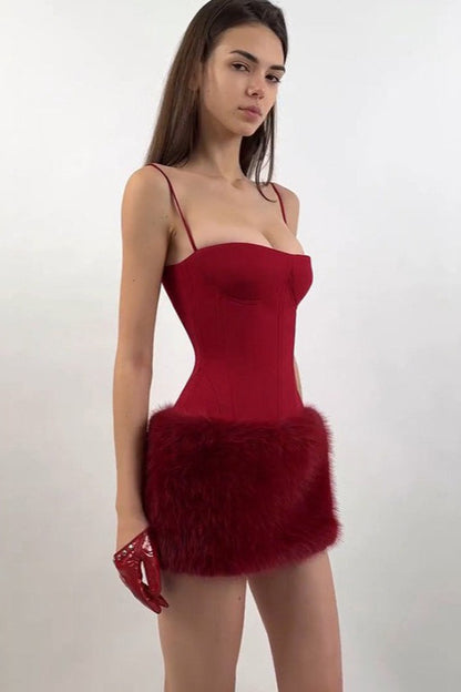 Faux Fur Strapless Party Dress