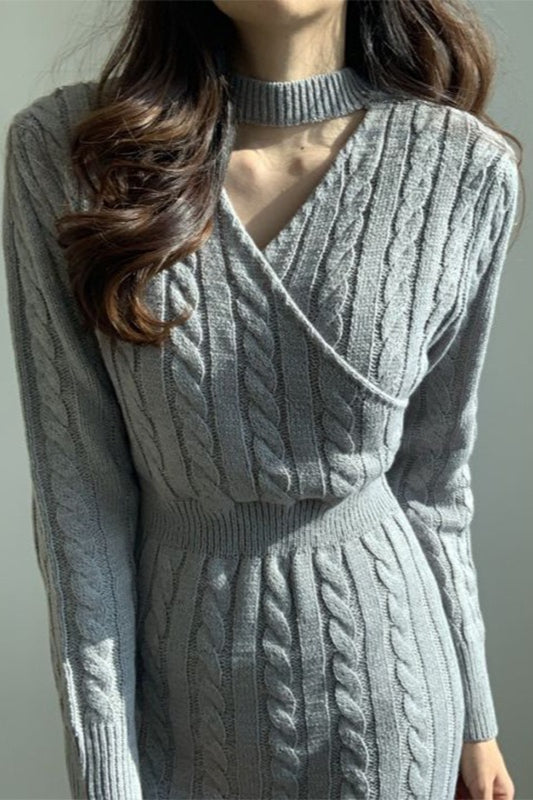 Ribbed Reversible Crewneck Split Hem Sweater Dress
