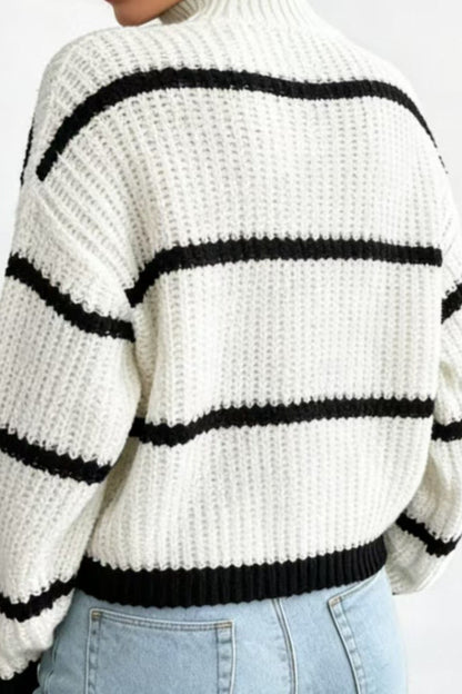 Contrast Stripe Turtleneck Relaxed Knit Sweater
