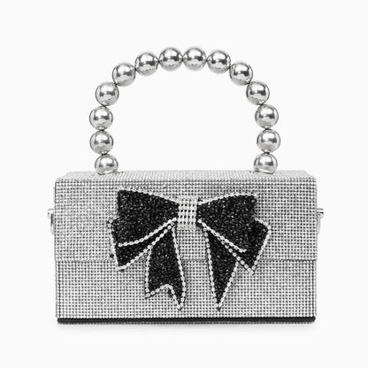 Celia Pearl Chain Bow Bag Black