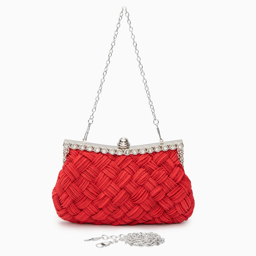 Giselle Rhinestone Braided Clutch Bag