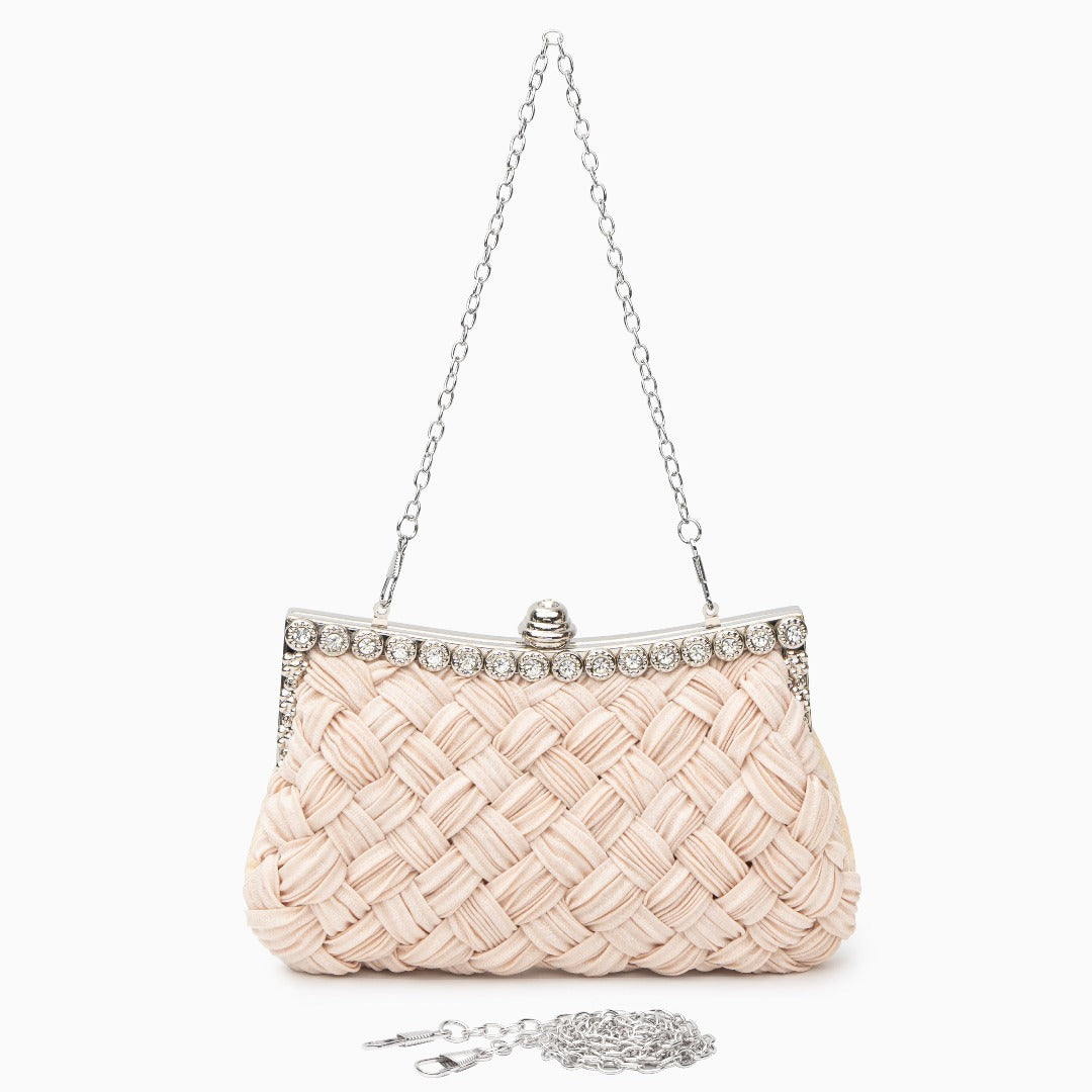 Giselle Rhinestone Braided Clutch Bag