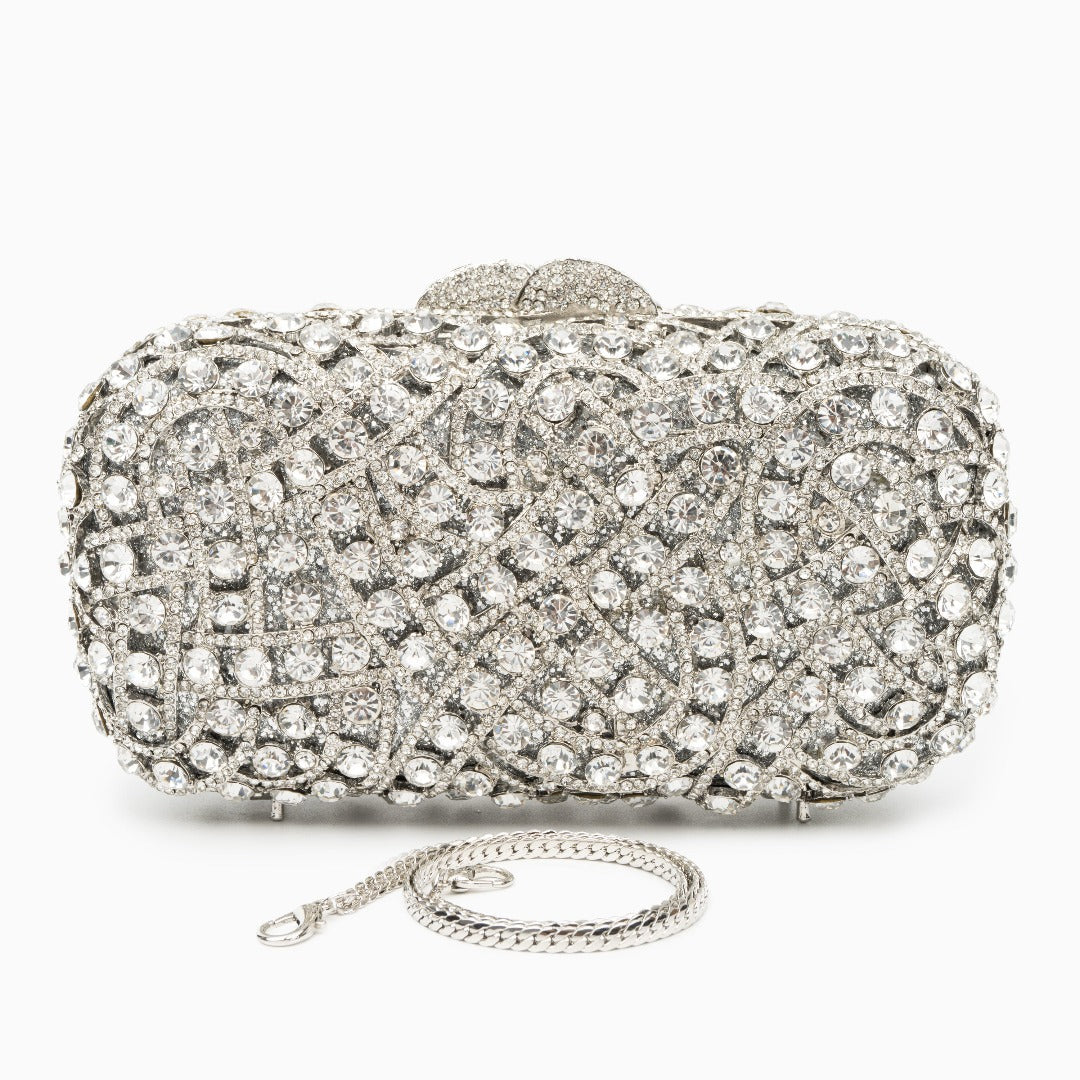 Silver Rhinestones Clutch Bag By Valentina