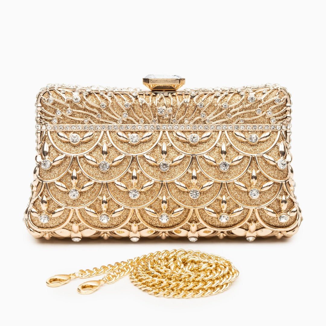 Rhinestone-Embellished Clutch By Angelina Gold