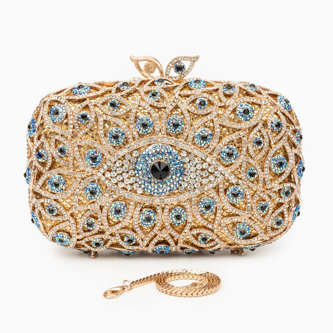 Evil Eye Clutch Bag In Gold