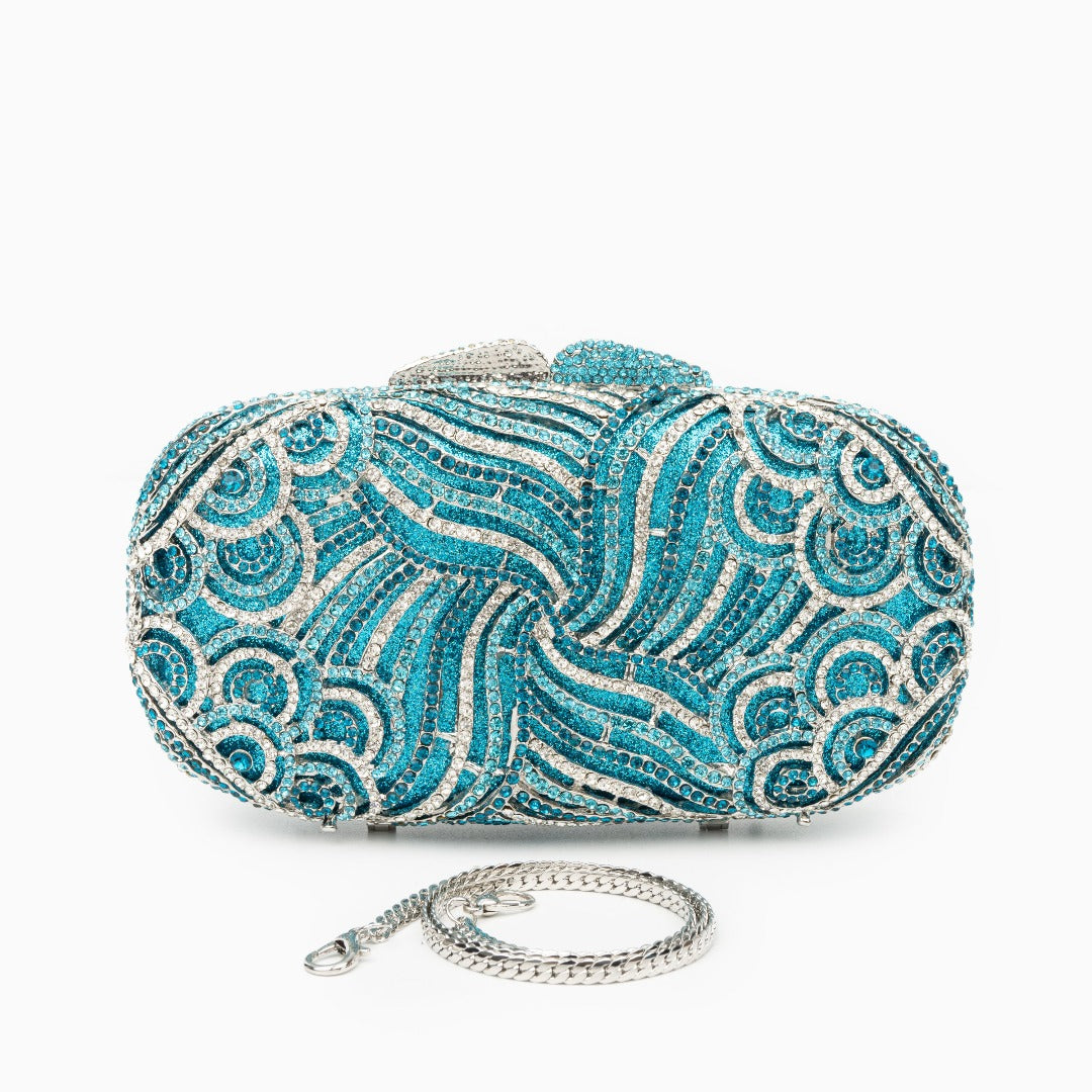 Rhinestone Clutch Bag By Evelyn Sky Blue