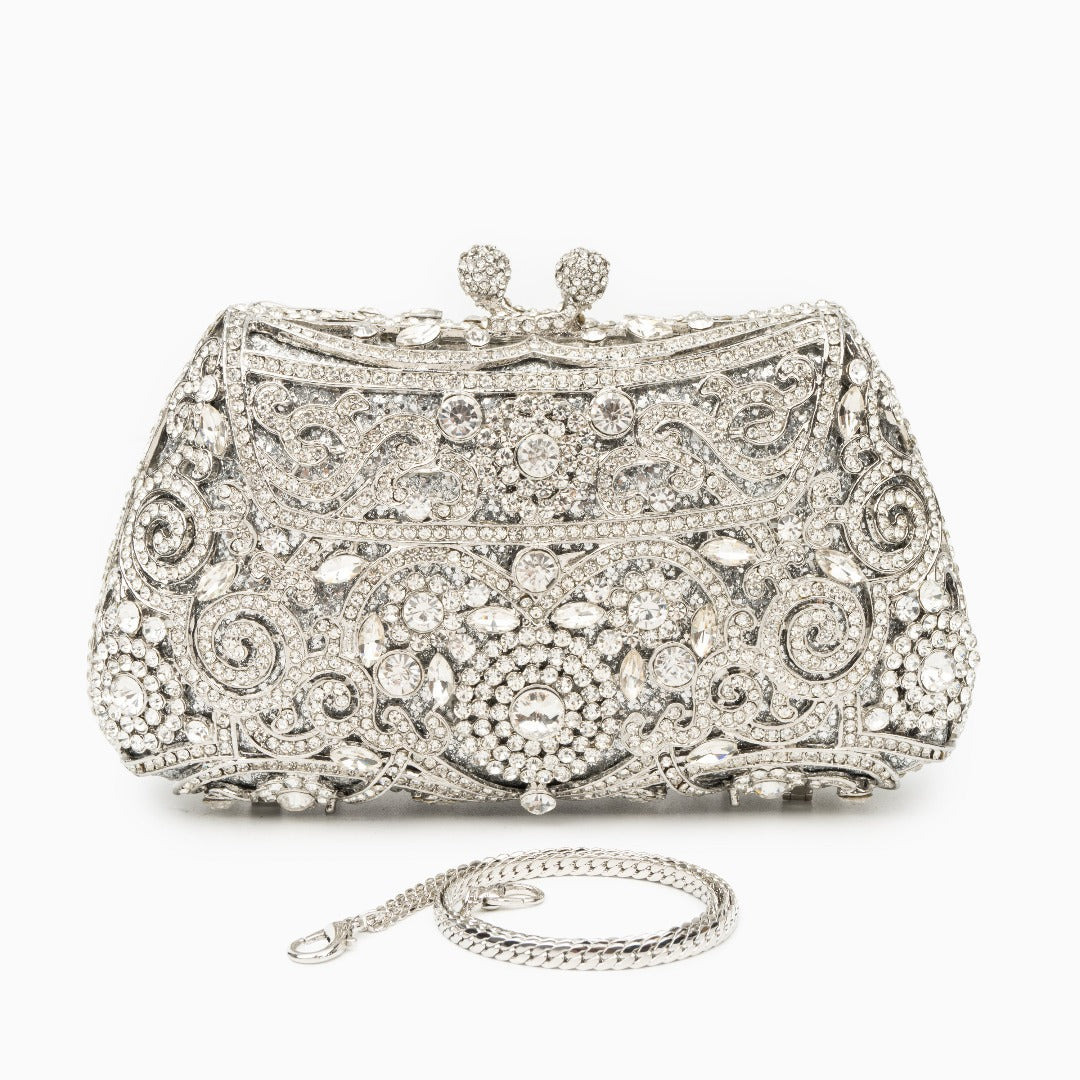 Ayanne Silver Crystal Clutch Bag
