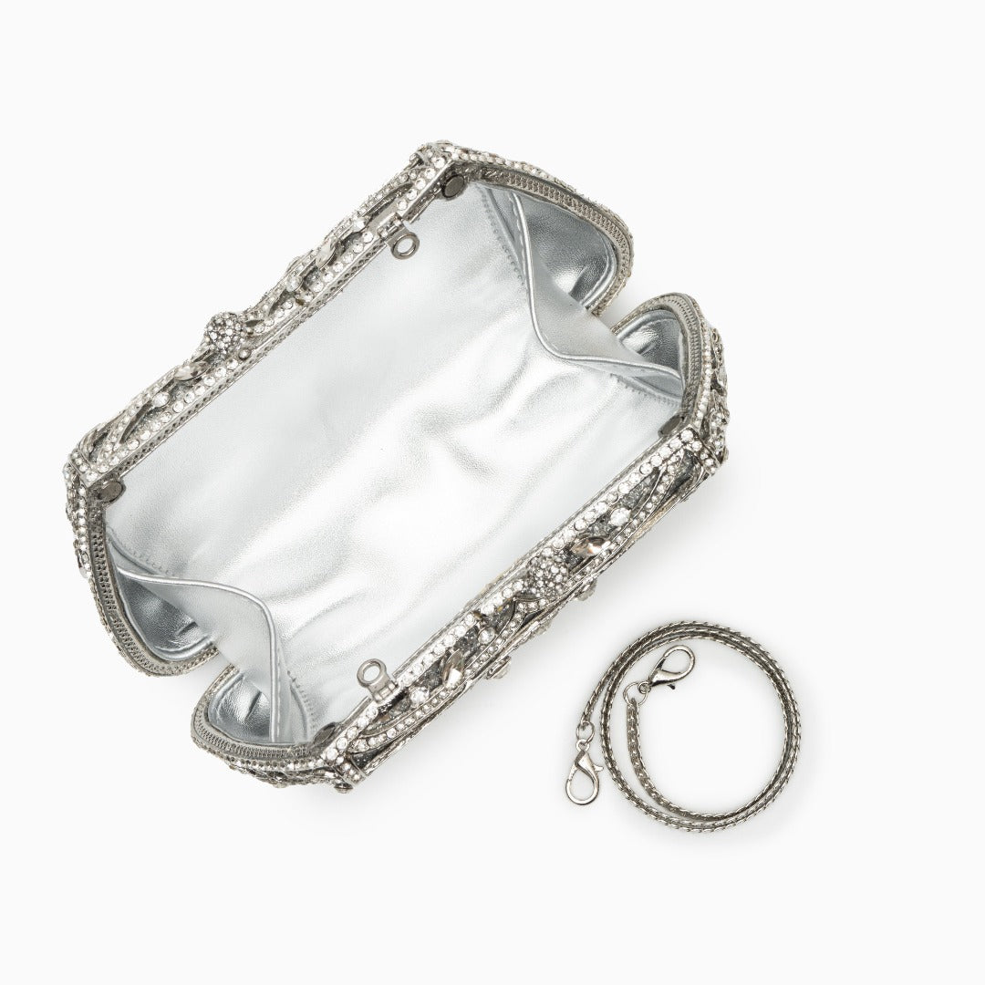 Ayanne Silver Crystal Clutch Bag