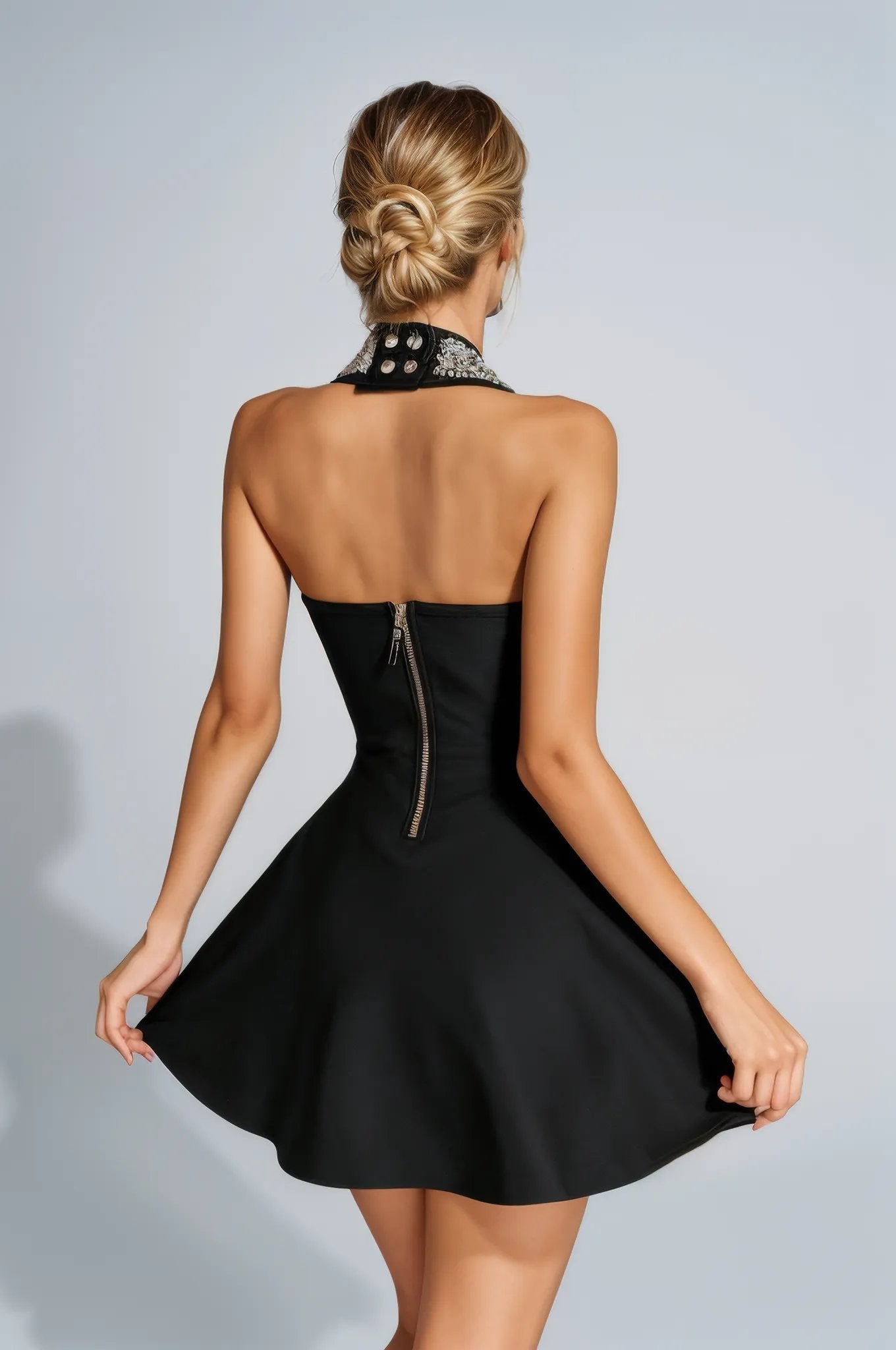 Gabriella Halter Bandage Dress With Rhinestone Detail
