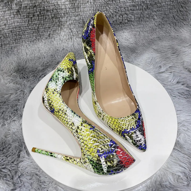 Colorful Crocodile Effect Women Pointy Toe High Heels